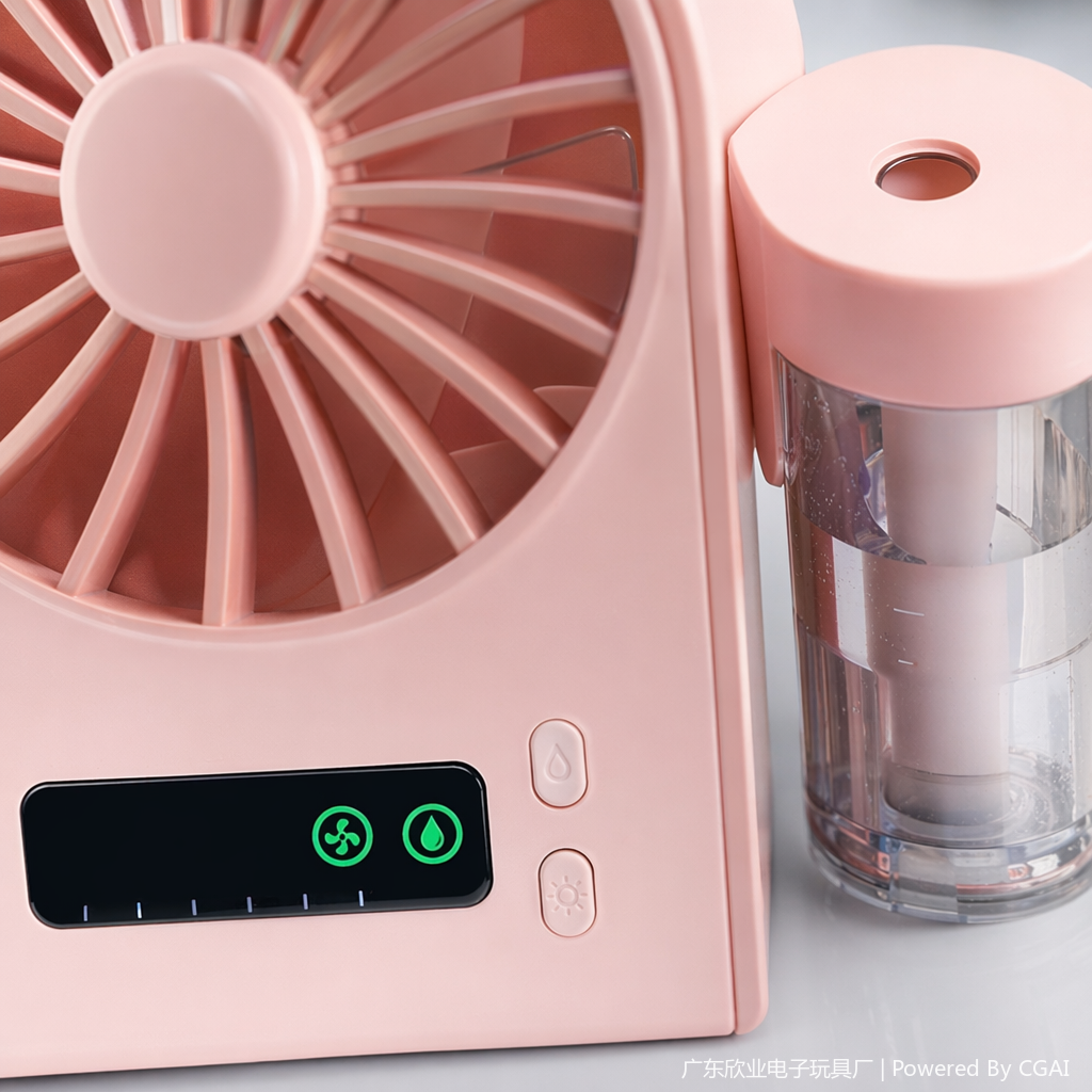 Simple three-color portable USB spray mini fan Application Scenario