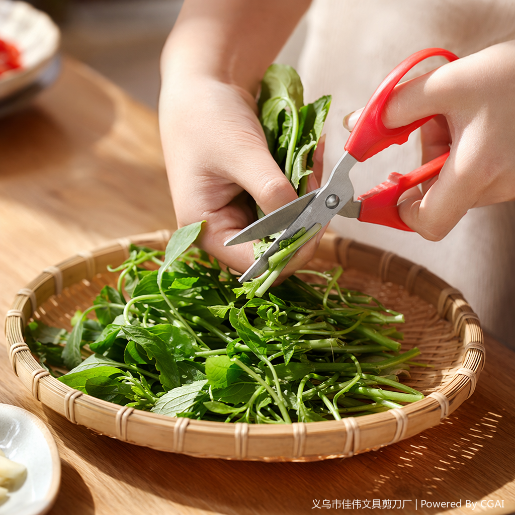 Red handle scissors, a multi-functional household cutting tool, and other scissors details Picture