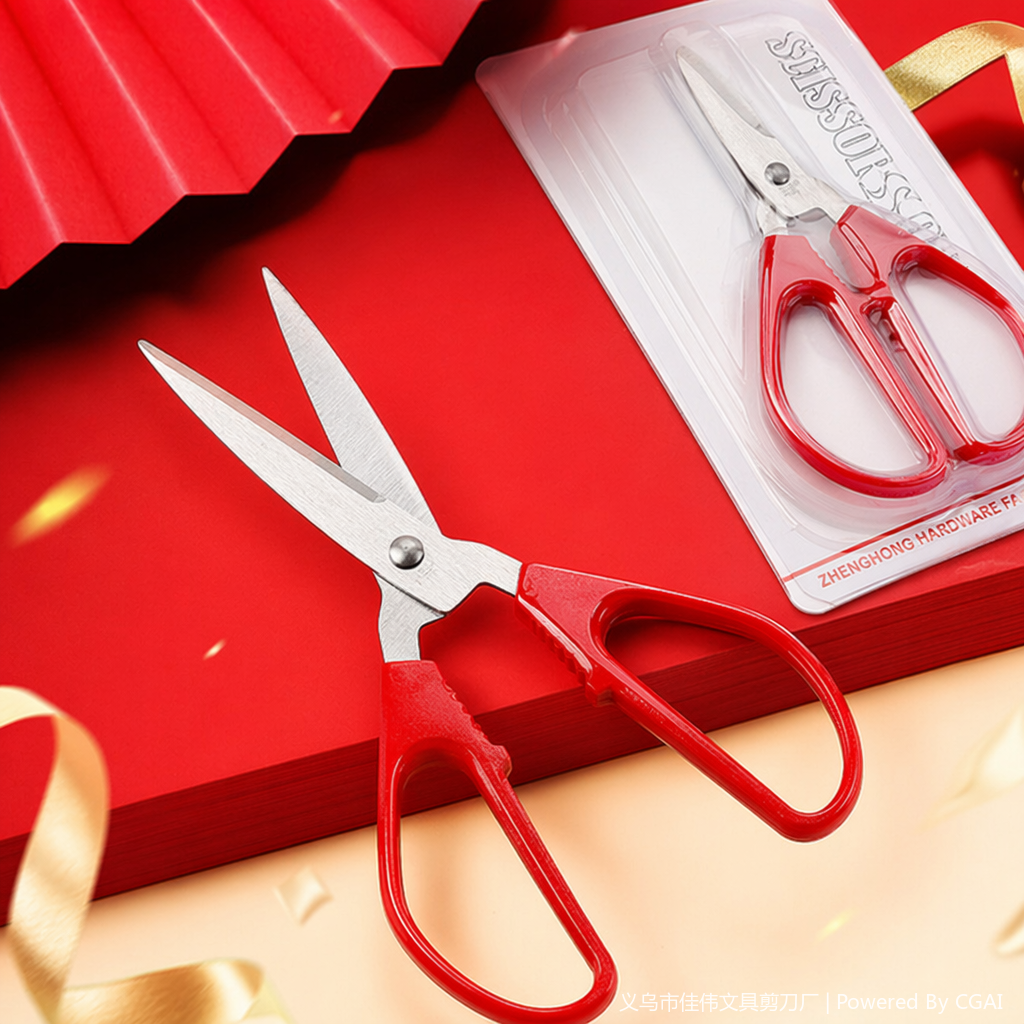 Red handle scissors, a multi-functional household cutting tool, and other scissors Specification image