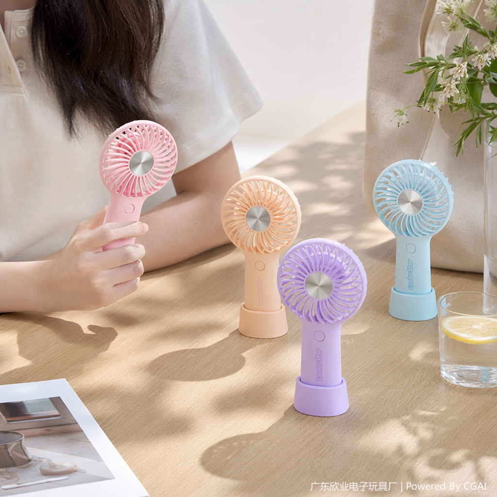 A simple handheld mini fan with a base details Picture