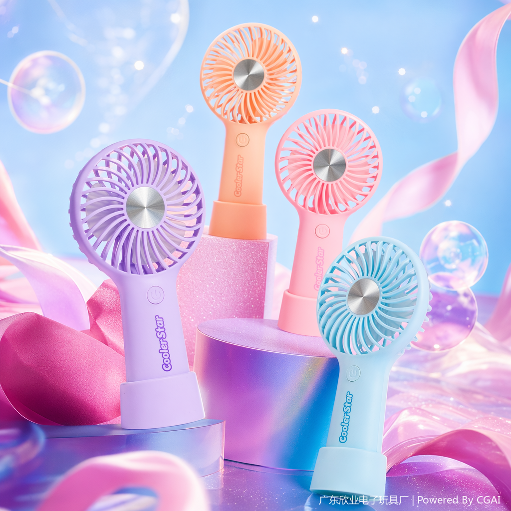A simple handheld mini fan with a base Specification image