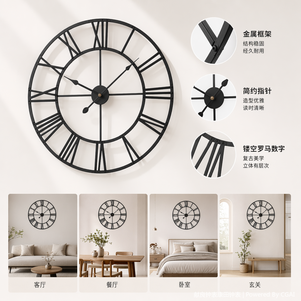 亚克力工艺品挂钟壁钟墙贴钟钟表 30cm静音挂钟