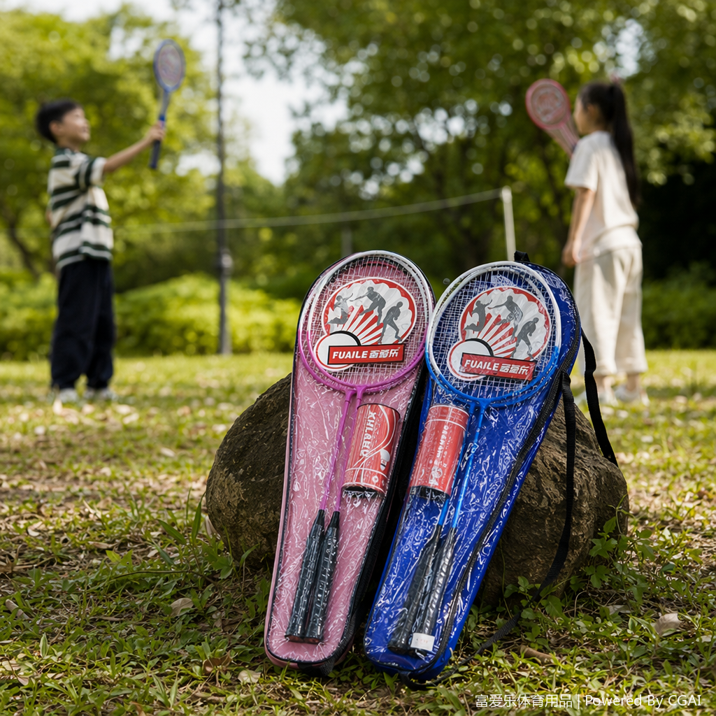 Pink and blue one-piece badminton and tennis racket set with padel rackets details Picture