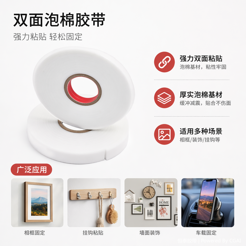 Hengtai tape packaging double-roll white foam tape, 3CM transparent adhesive tape, double-sided tape