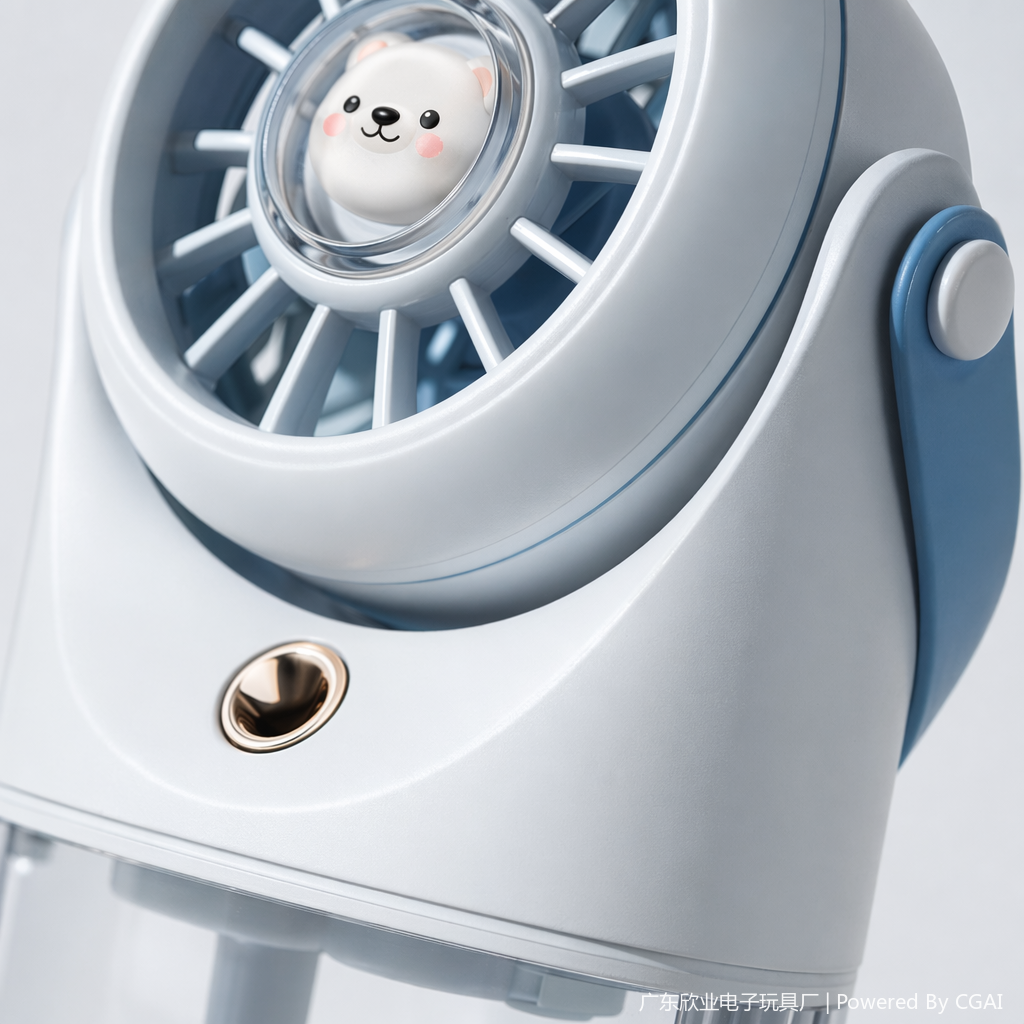 Three cute designs: spray fan, polar bear, little rabbit, chick, light blue, pink white, beige, ice crystal background Application Scenario