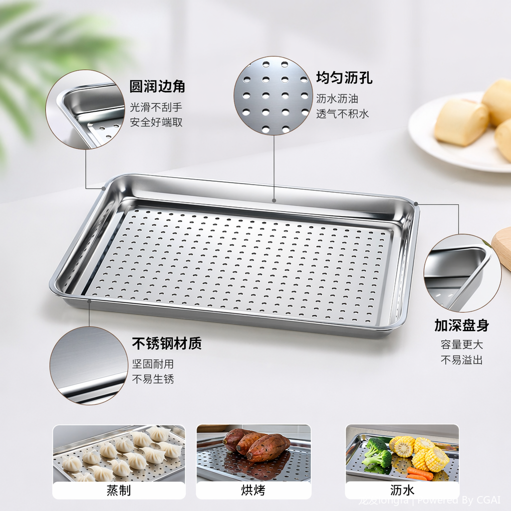 Thickened 304 stainless steel perforated and hollowed-out tray, 40*60*4.8CM full image