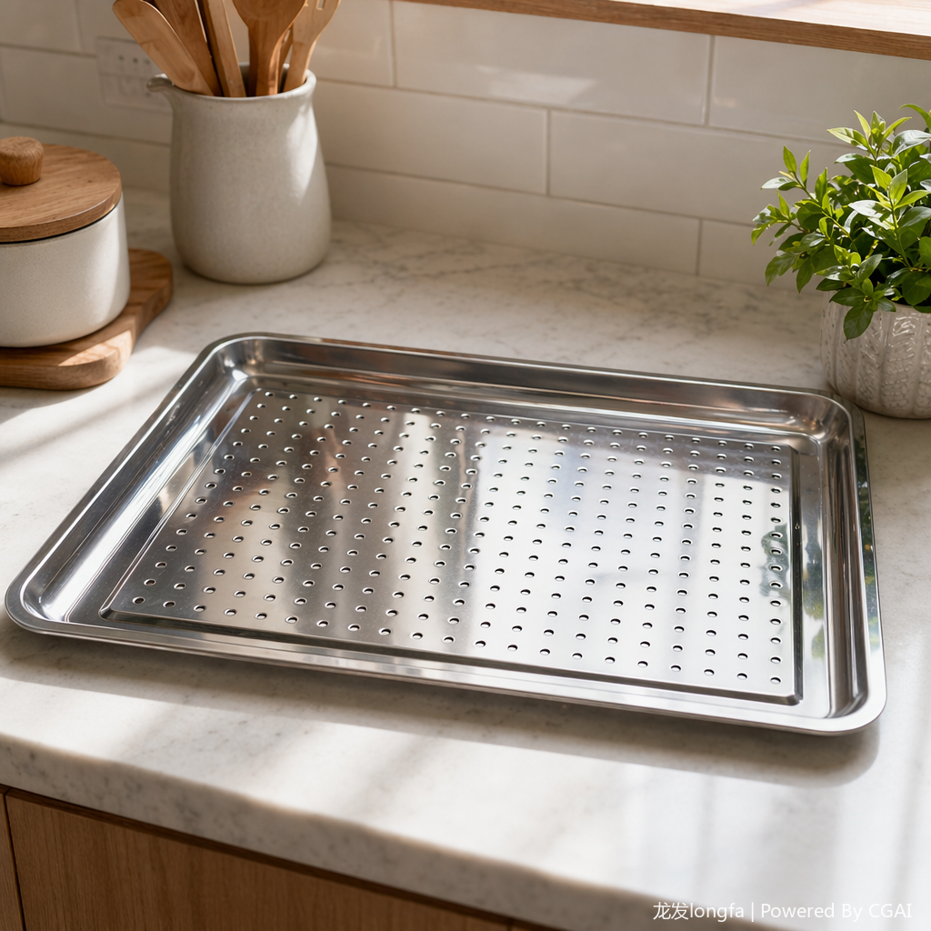 Thickened 304 stainless steel perforated and hollowed-out tray, 40*60*4.8CM details Picture