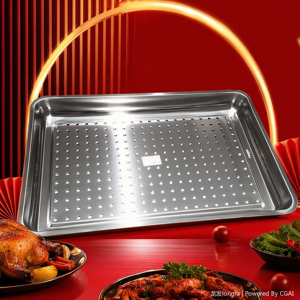 Thickened 304 stainless steel perforated and hollowed-out tray, 40*60*4.8CM Specification image