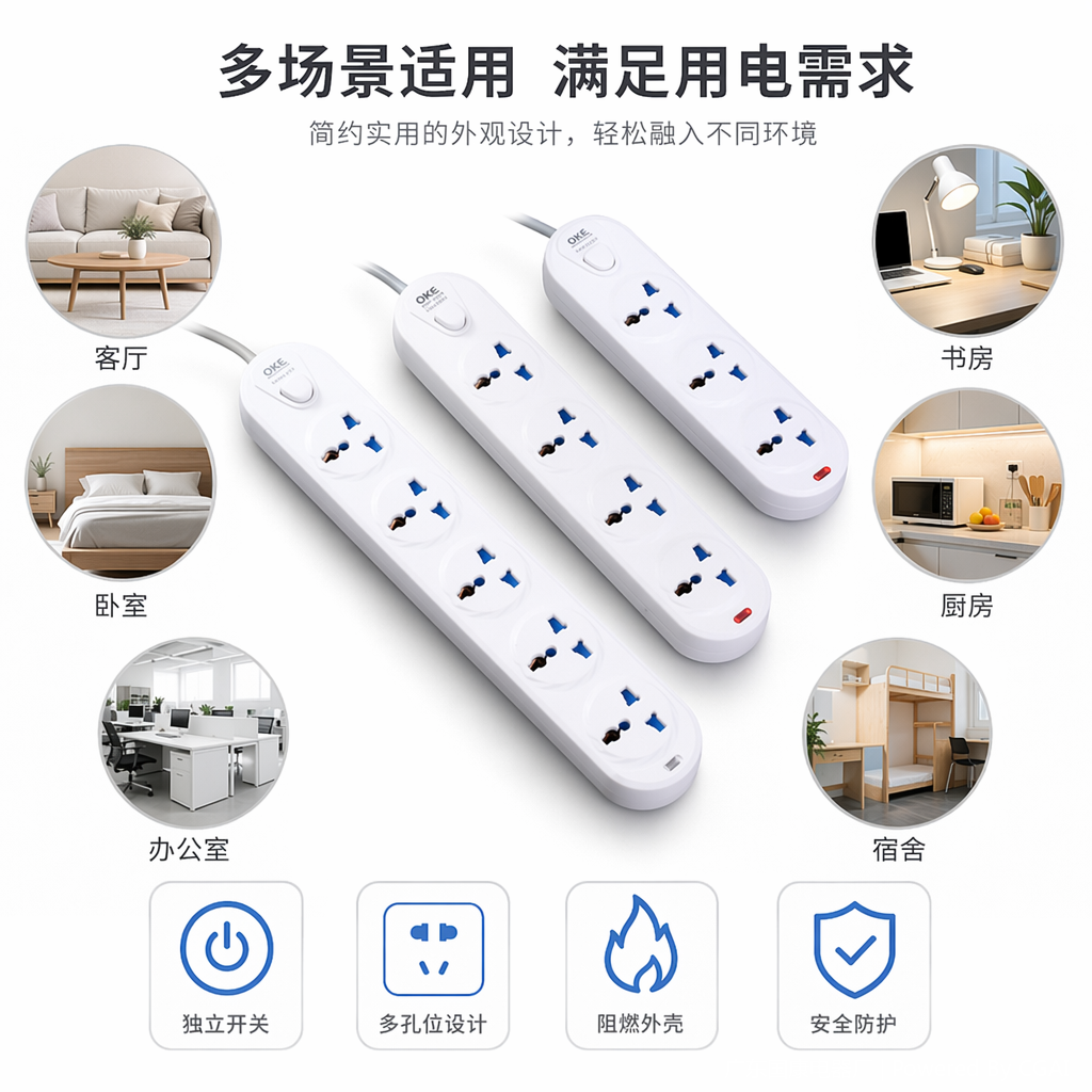 White multi-hole power socket accessory, power strip, socket board, socket protection cover