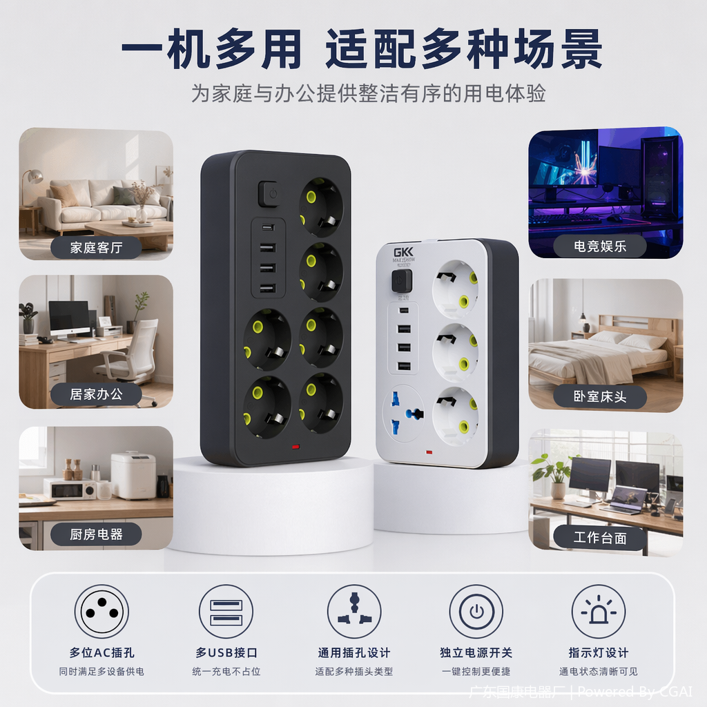 公牛澳标一开双控黑色白色多孔墙壁电器插座