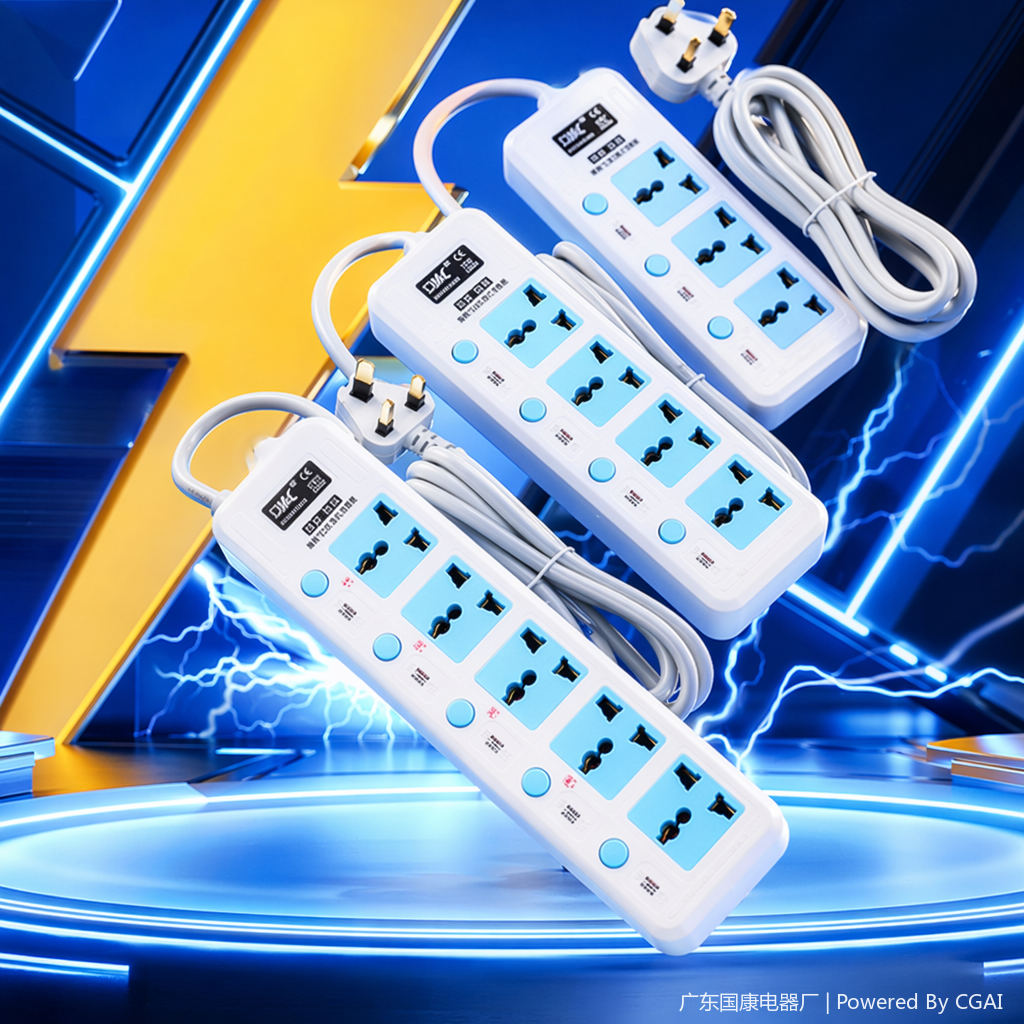 White multi-hole desktop socket, embedded wireless charger, smart switch, multi-functional power strip Specification image