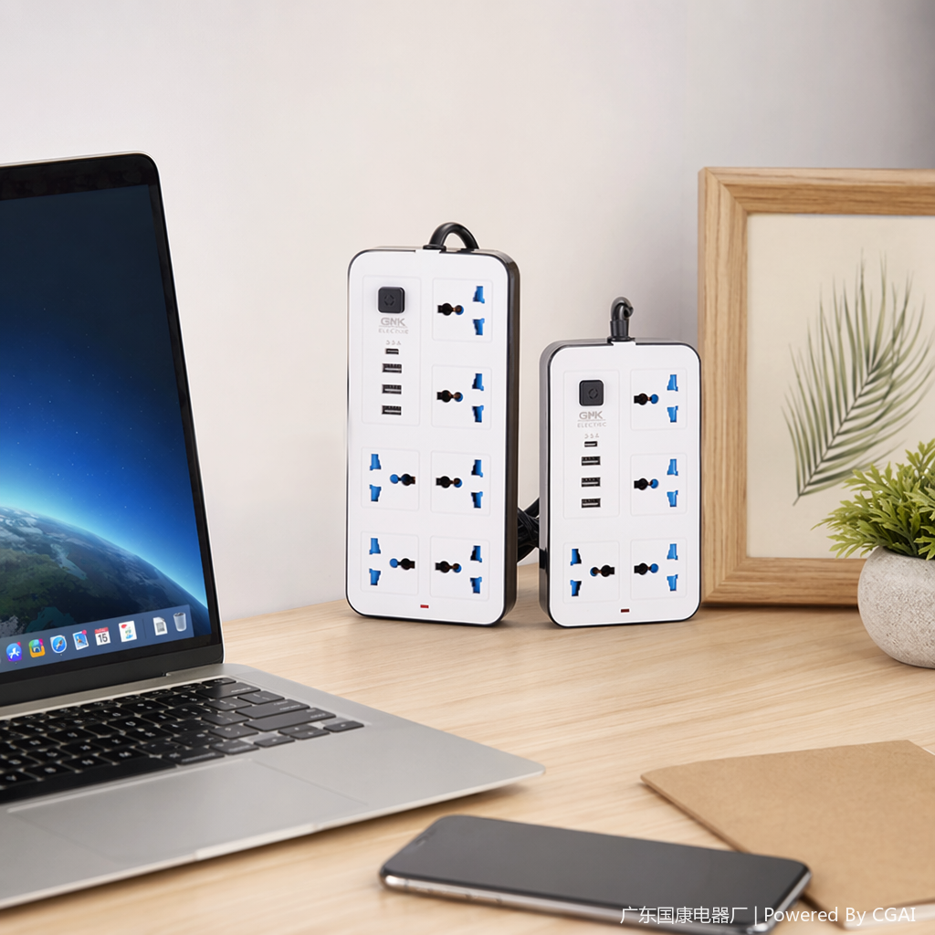 White multi-hole cabinet socket power strip, 10A 250V industrial-grade lightning and overload protection details Picture