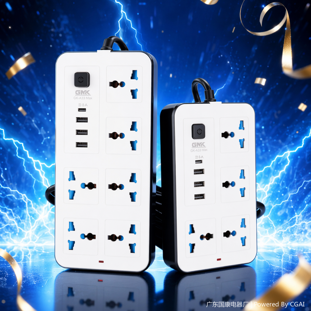 White multi-hole cabinet socket power strip, 10A 250V industrial-grade lightning and overload protection Specification image