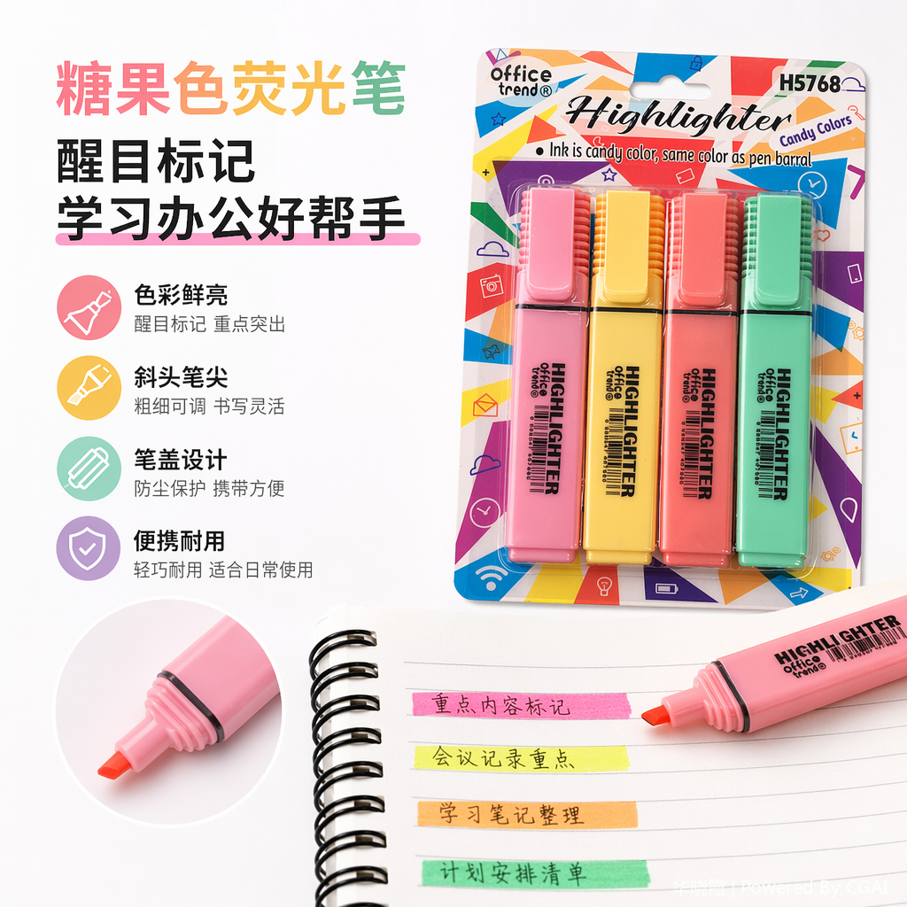 The push-type highlighter is so cute that students are adorable. The flash marker is erasable. Back-to-school season