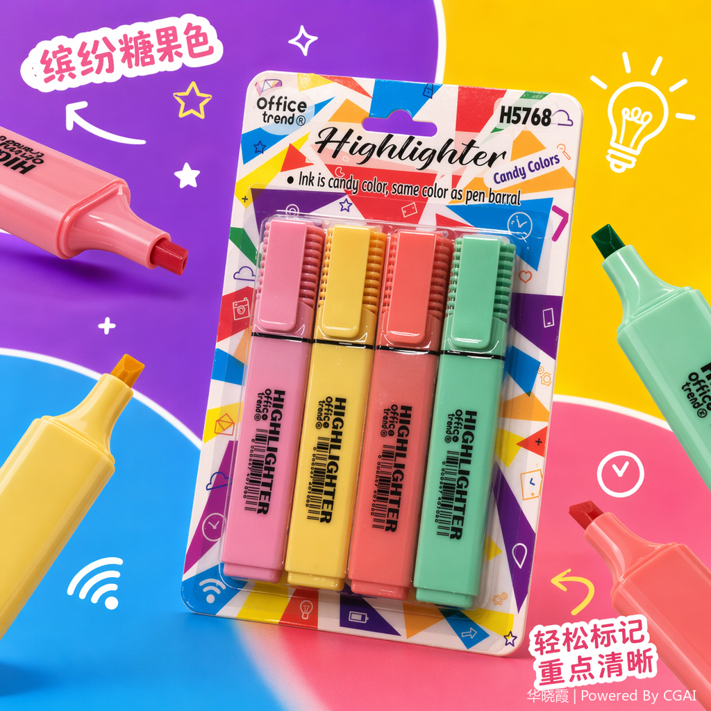 The push-type highlighter is so cute that students are adorable. The flash marker is erasable. Back-to-school season Specification image