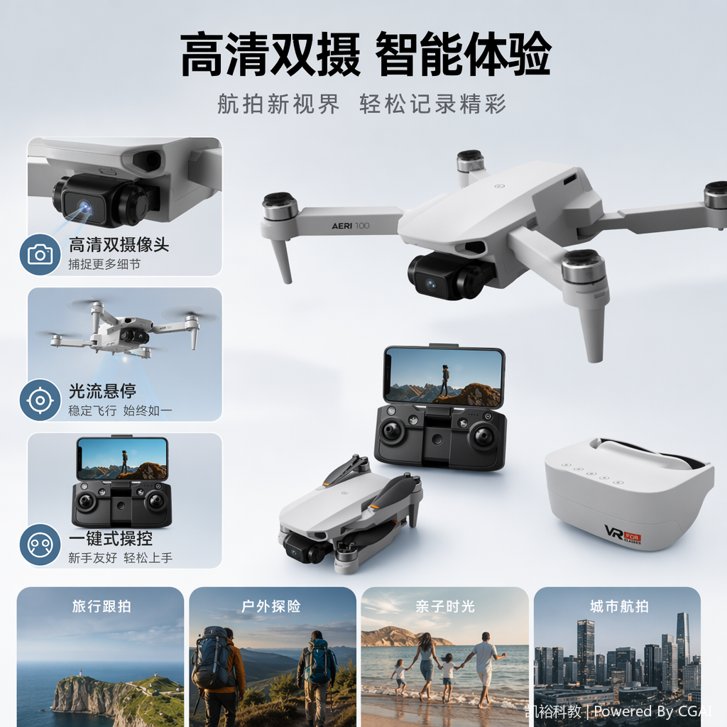 FOOZAC跨境无刷感应无人机带VR光流悬停高清航拍双摄遥控飞机
