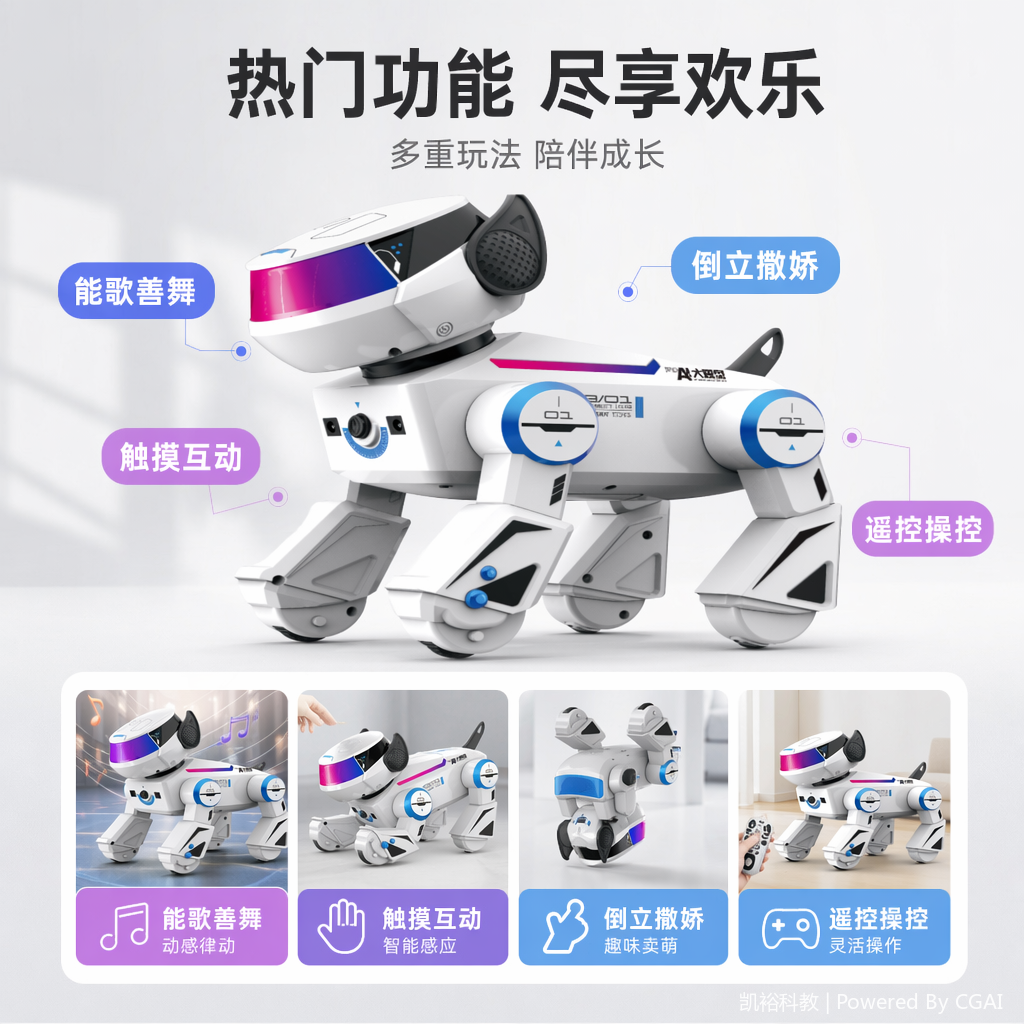 FOOZAC新品AI智能机器狗遥控玩具狗蓝牙音乐跳舞电子宠物
