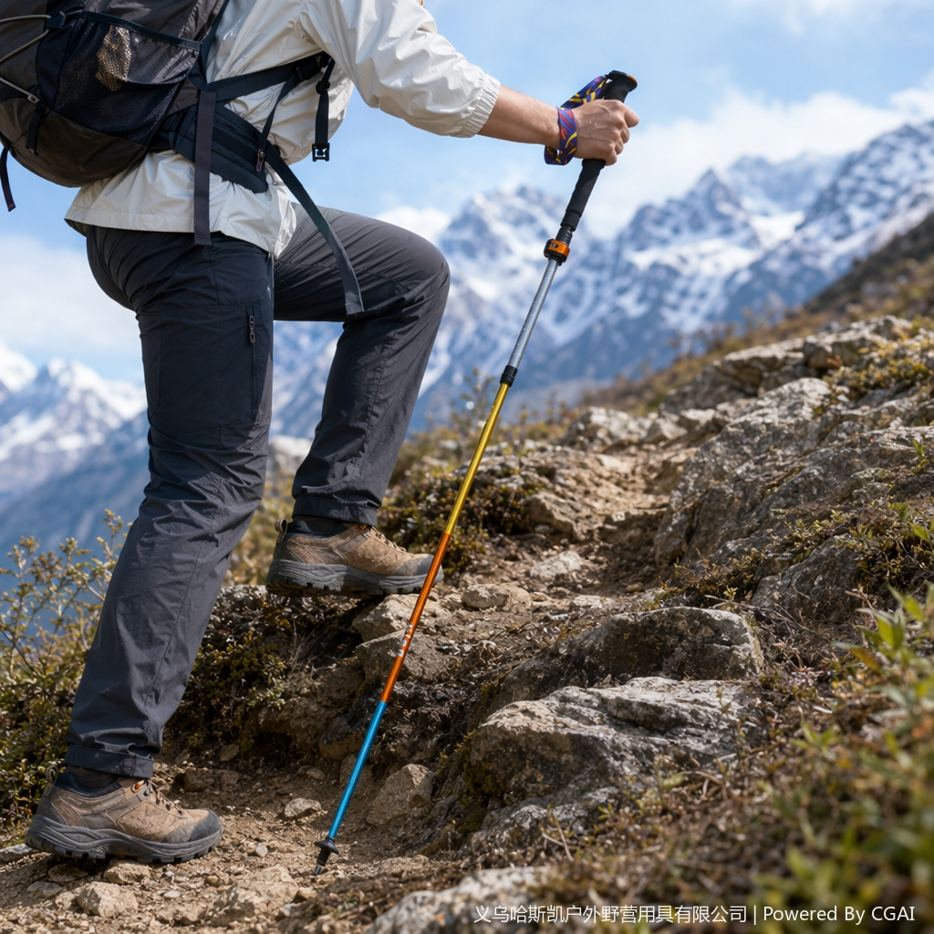 JUNGLE KING Outdoor Ultra-light folding trekking Stick 7075 aluminum alloy three-section telescopic stick with external lock quick-release EVA handle hiking, trail running and mountain climbing equipment details Picture