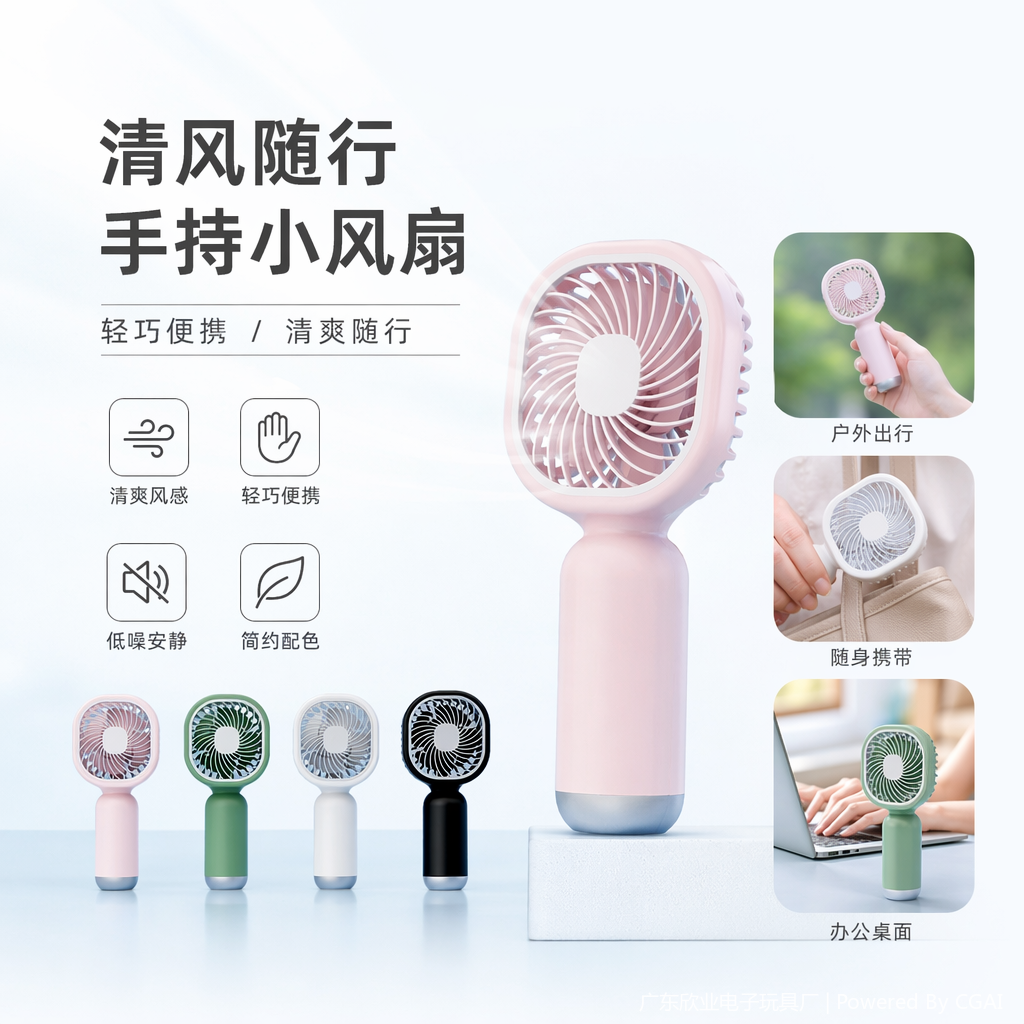 Pink, green, white and black four-color simple handheld small fan outdoor portable model full image