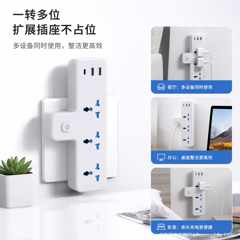White multi-hole desktop socket, embedded wireless charger, smart switch, multi-functional Mexican model