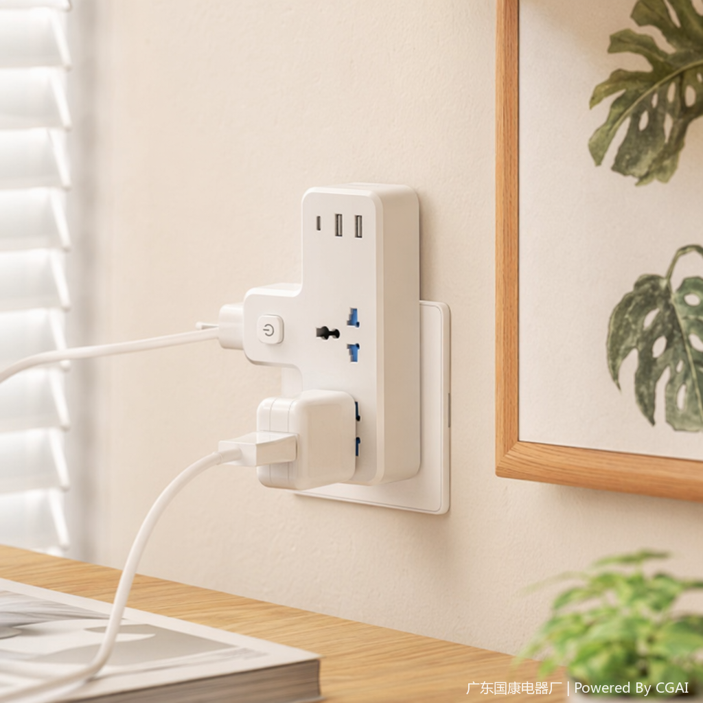 White multi-hole desktop socket, embedded wireless charger, smart switch, multi-functional Mexican model details Picture