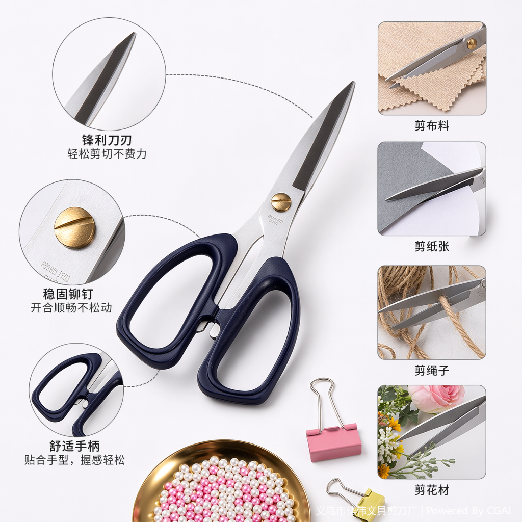 Blue handle scissors, other scissors, household cutting tools, stainless steel, sharp and durable