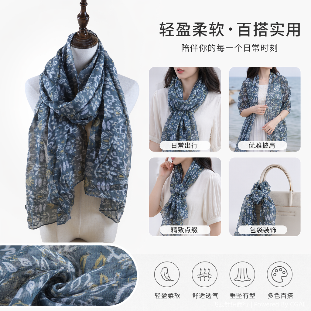 Blue-gray herringbone woolen scarf, gauze scarf, Muslim headscarf, printed scarf Blue-gray herringbone woolen scarf, gauze scarf, Muslim headscarf, printed scarf