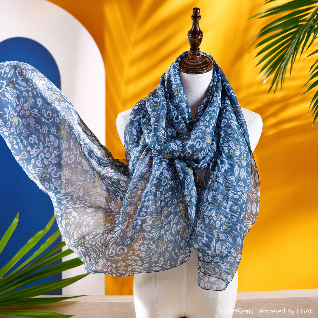 Blue-gray herringbone woolen scarf, gauze scarf, Muslim headscarf, printed scarf Specification image