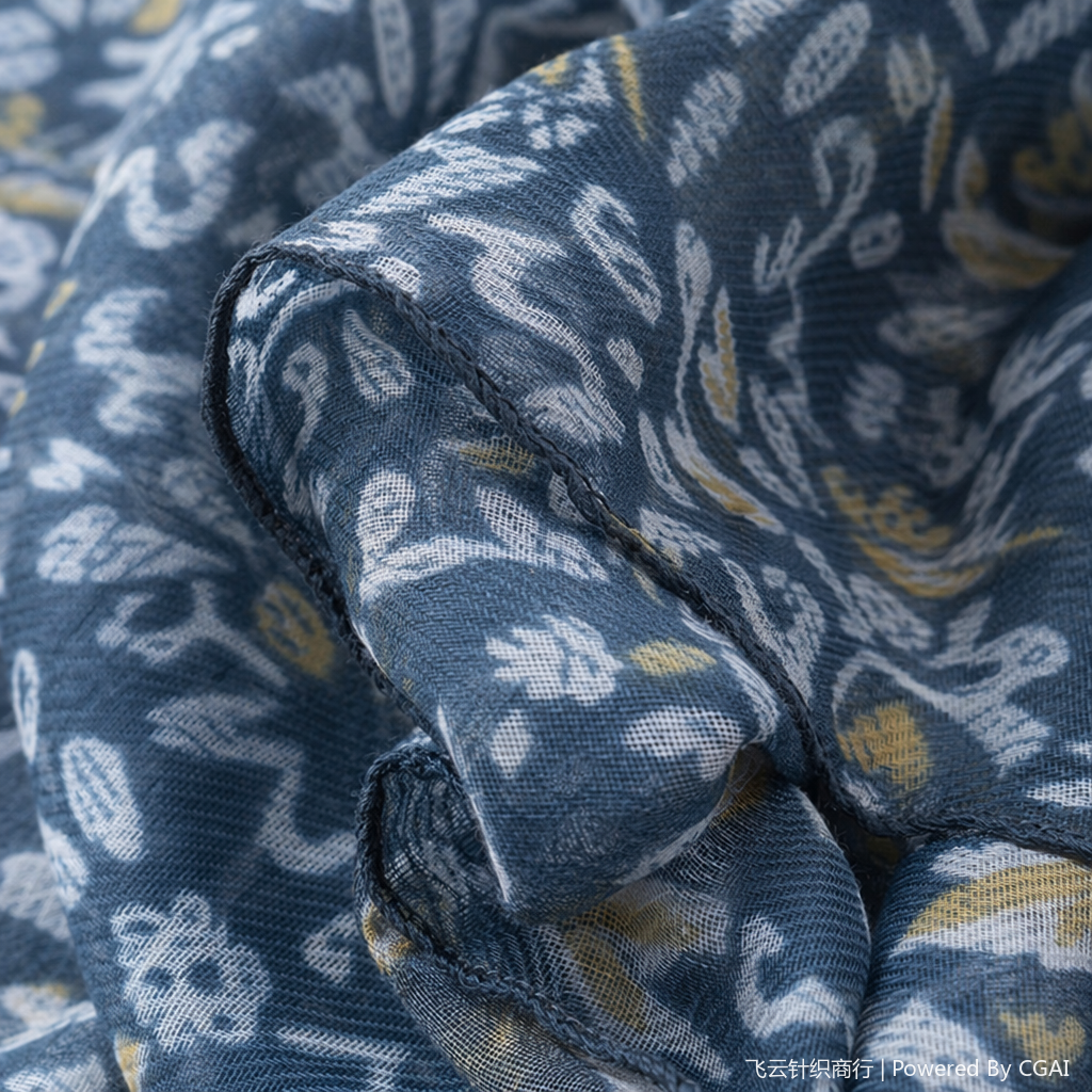 Blue-gray herringbone woolen scarf, gauze scarf, Muslim headscarf, printed scarf Application Scenario
