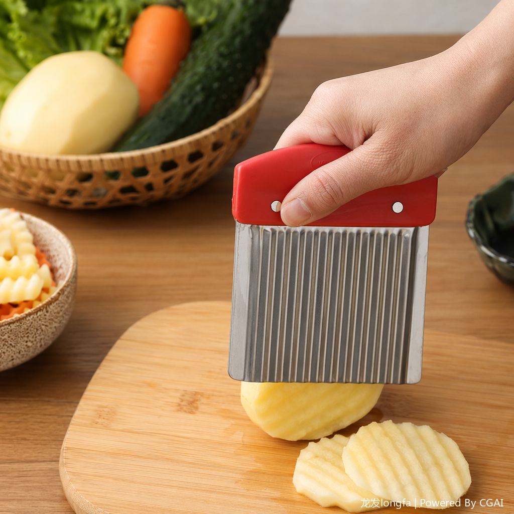 Stainless steel red handle, stainless steel wavy cutting knife, scraper, multi-functional baking tool, potato knife details Picture