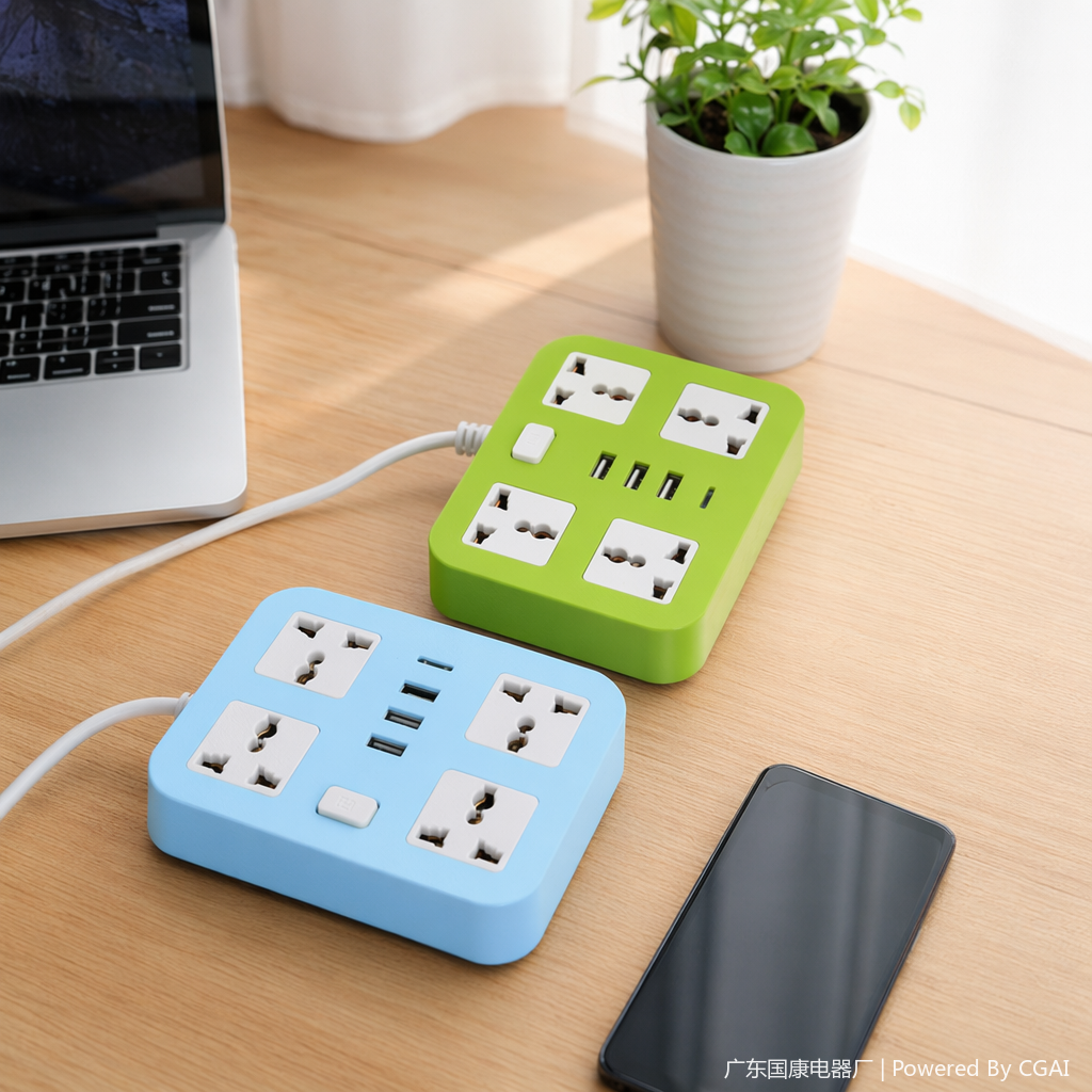 South American green and blue multi-hole wiring socket board power strip details Picture