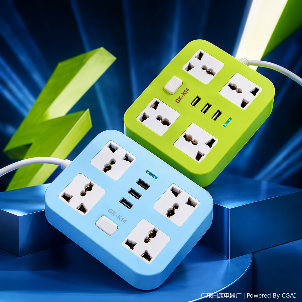 South American green and blue multi-hole wiring socket board power strip Specification image