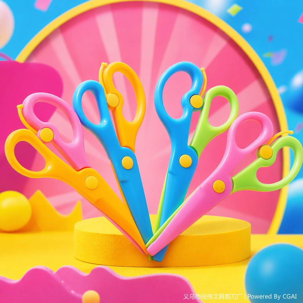 Colorful children's safety scissors, other scissors, round head design to prevent hand pinching, hand-cut for kindergartens Specification image