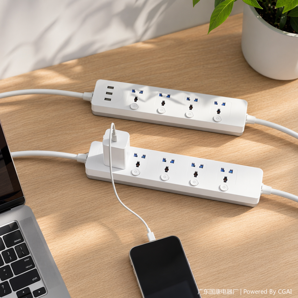 The cabinet socket features a white multi-hole power socket and a grey wire with an internationally recognized hole design details Picture