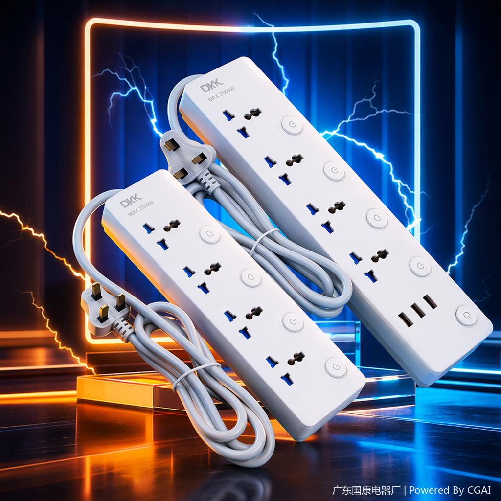 The cabinet socket features a white multi-hole power socket and a grey wire with an internationally recognized hole design Specification image