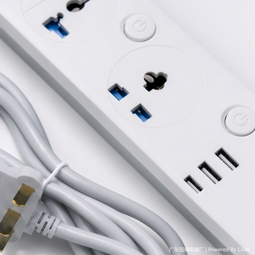 The cabinet socket features a white multi-hole power socket and a grey wire with an internationally recognized hole design Application Scenario