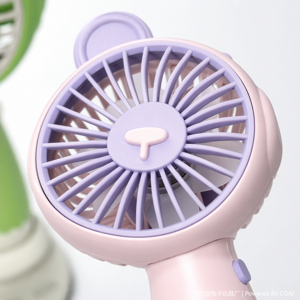 Cartoon bear green and pink animal-shaped handheld fan with base Application Scenario