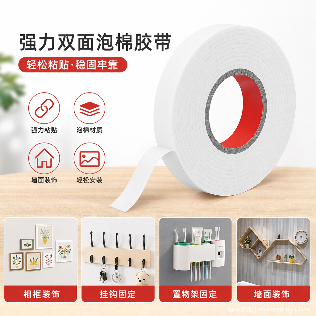 Hengtai tape packaging white double-sided foam tape, 3CM transparent adhesive tape encapsulation packing tape