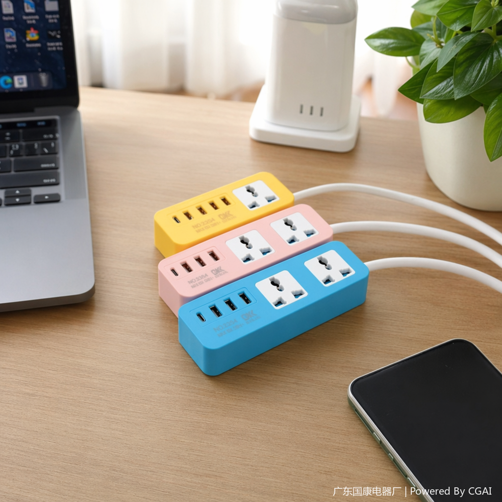 Color multi-hole power strip, other sockets, household multi-functional power strip, 3-meter wire length details Picture