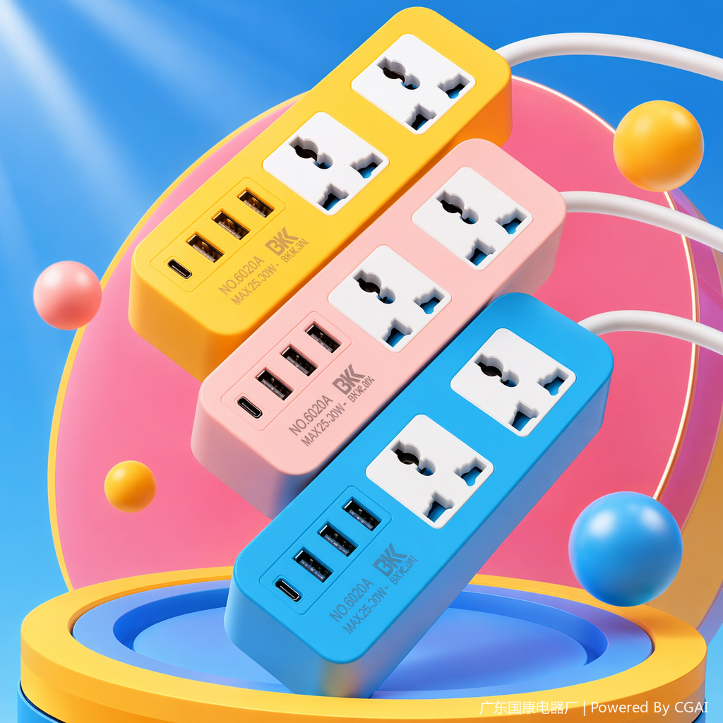 Color multi-hole power strip, other sockets, household multi-functional power strip, 3-meter wire length Specification image