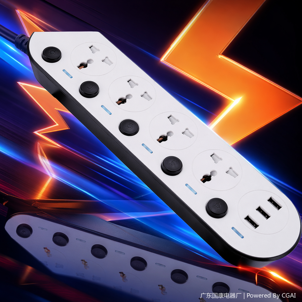 The WIFI smart socket features a white power strip with a USB interface, a remote control socket, and a black button socket cover Specification image