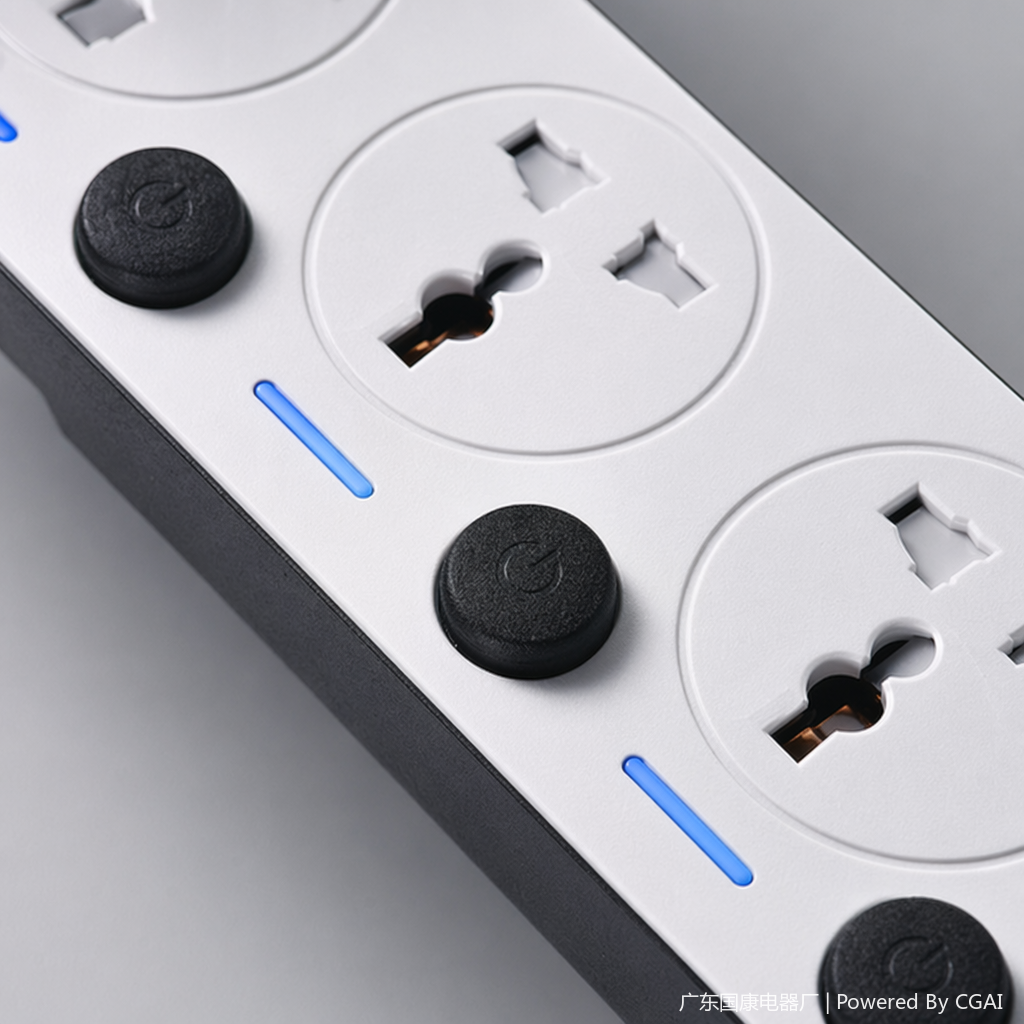 The WIFI smart socket features a white power strip with a USB interface, a remote control socket, and a black button socket cover Application Scenario