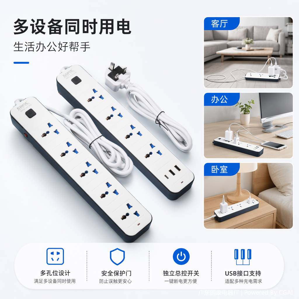 公牛澳标一开双控白色多孔墙壁电器插座