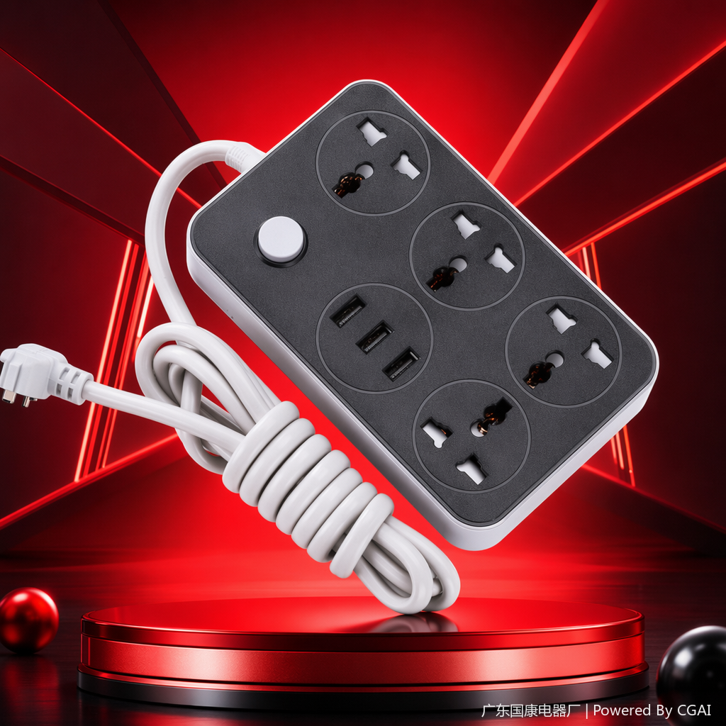 ولواح التوصيل الأسود مزودة بأجهزة التوصيل متعددة الأغراض، وهي مزودة بأجهزة شحن USB لحماية الطفل Specification image