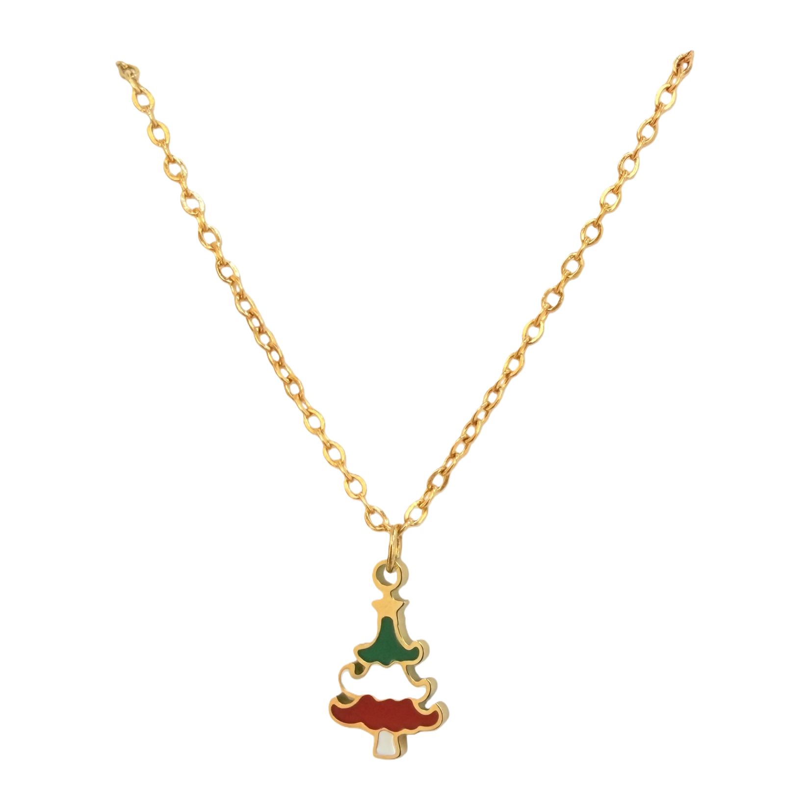 Color-blocking and layered Christmas tree pendant, stainless steel chain, retro and aged style, Christmas accessory, holiday niche, childlike and exquisite collarbone chain Item Picture
