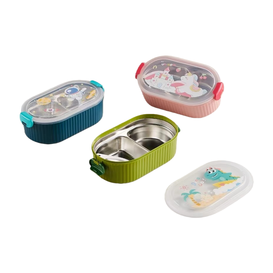 Colorful cartoon silicone food storage box set, simple lunch box for children and students Item Picture