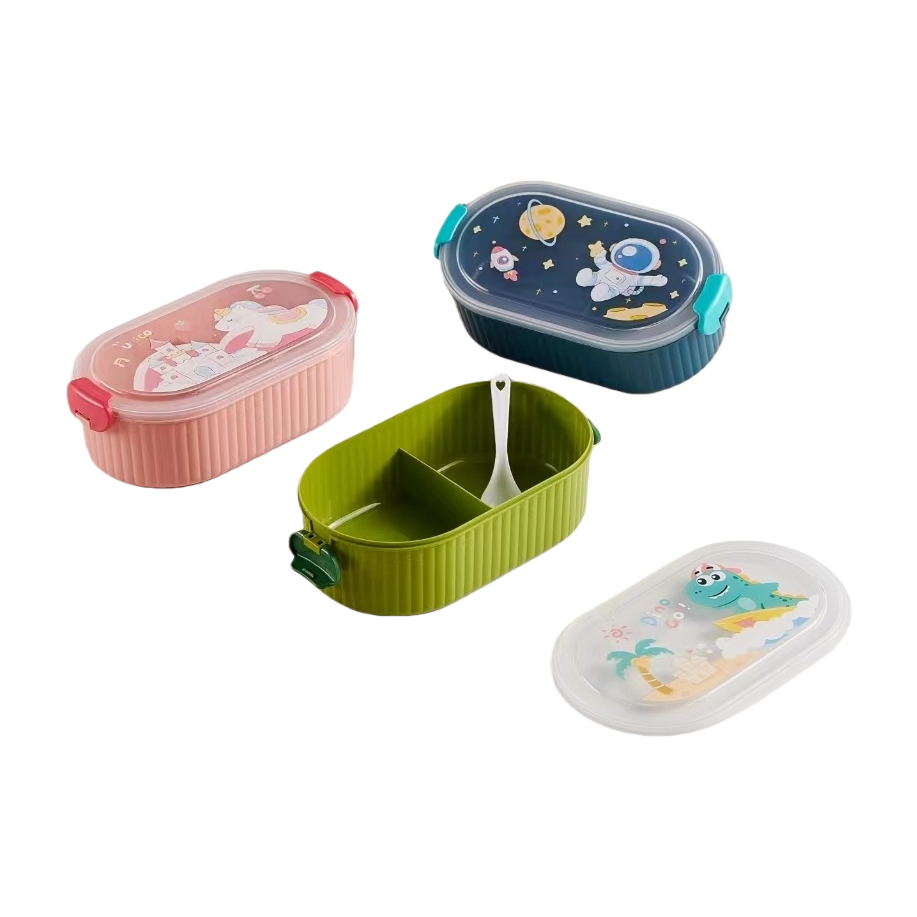 Colorful cartoon plastic food storage box combination, student and children's lunch box, simple lunch box Item Picture