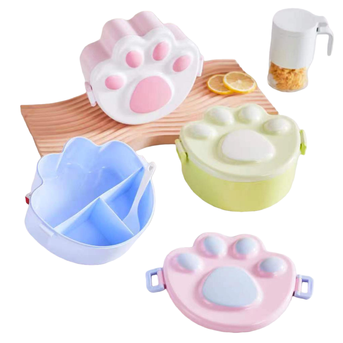 Student pink and white claw print silicone food storage box lunch box, children's cartoon simple lunch box Item Picture