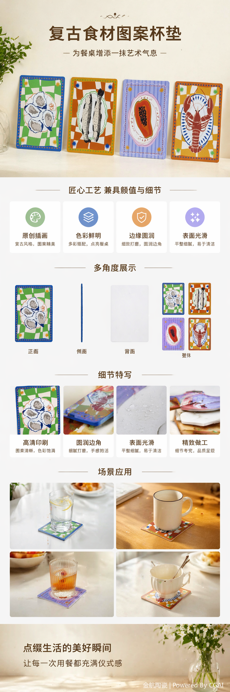 食品主题冰箱贴彩色生蚝鱼木瓜龙虾详情1