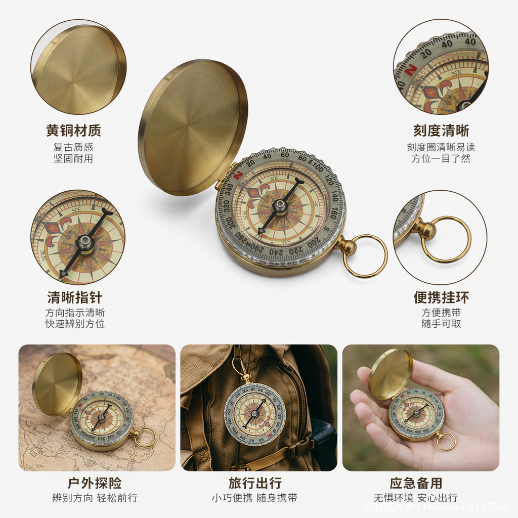 战术级户外指南针 罗盘指北针测距标识 铝合金轻量便携